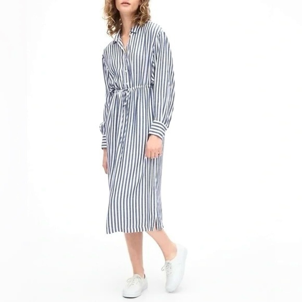GAP Drapey Striped Midi Shirt Dress Blue White Small Petite
